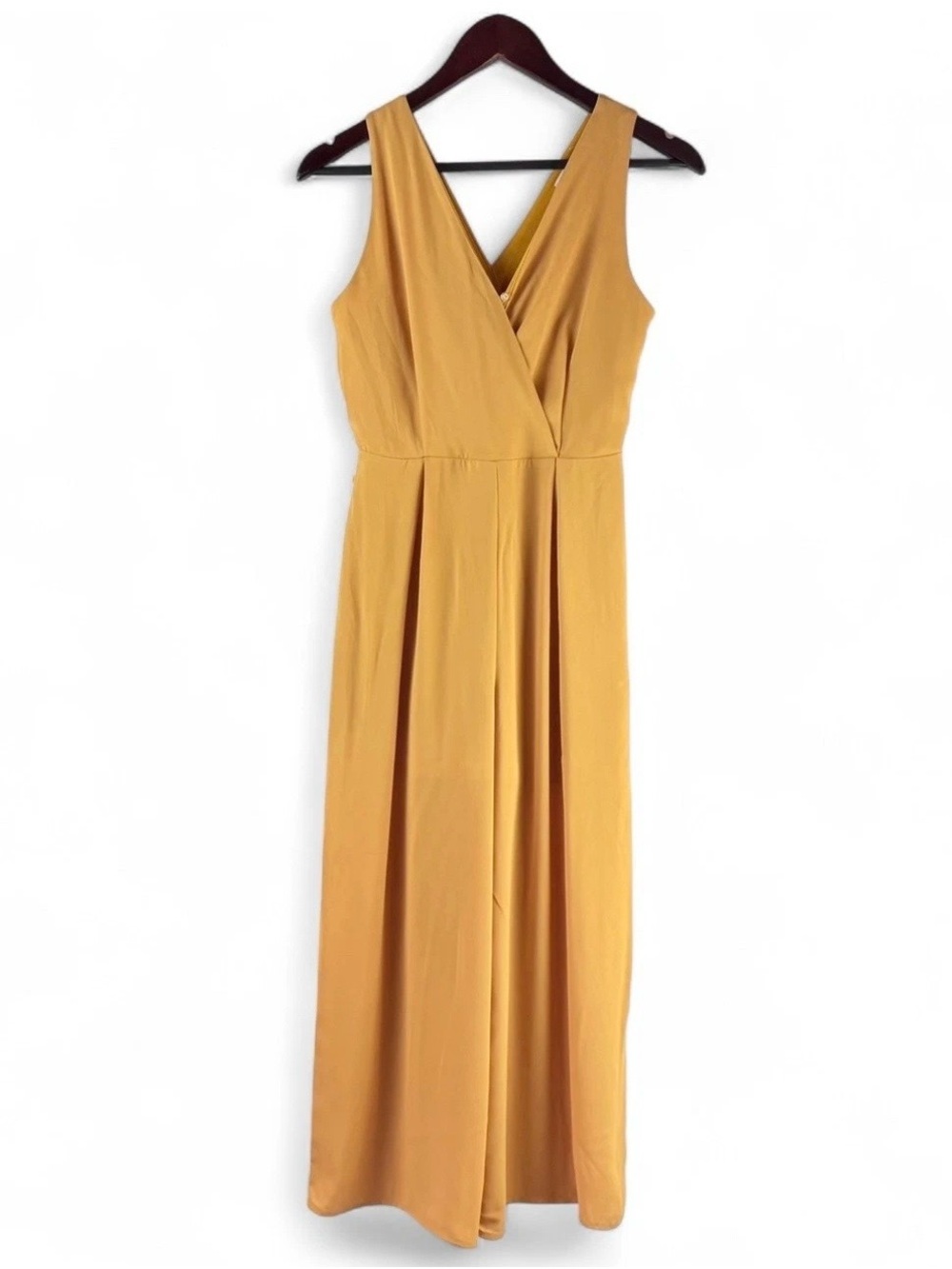Women’s Mustard Yellow Sleeveless Jumpsuit V-Neck Wide Leg XS Boho Party Chic